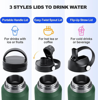 SENDESTAR 40oz Water Bottle Wide Mouth Stainless Steel Vacuum Insulated Double Wall with Straw Lids Fit in Any Car Cup Holder
