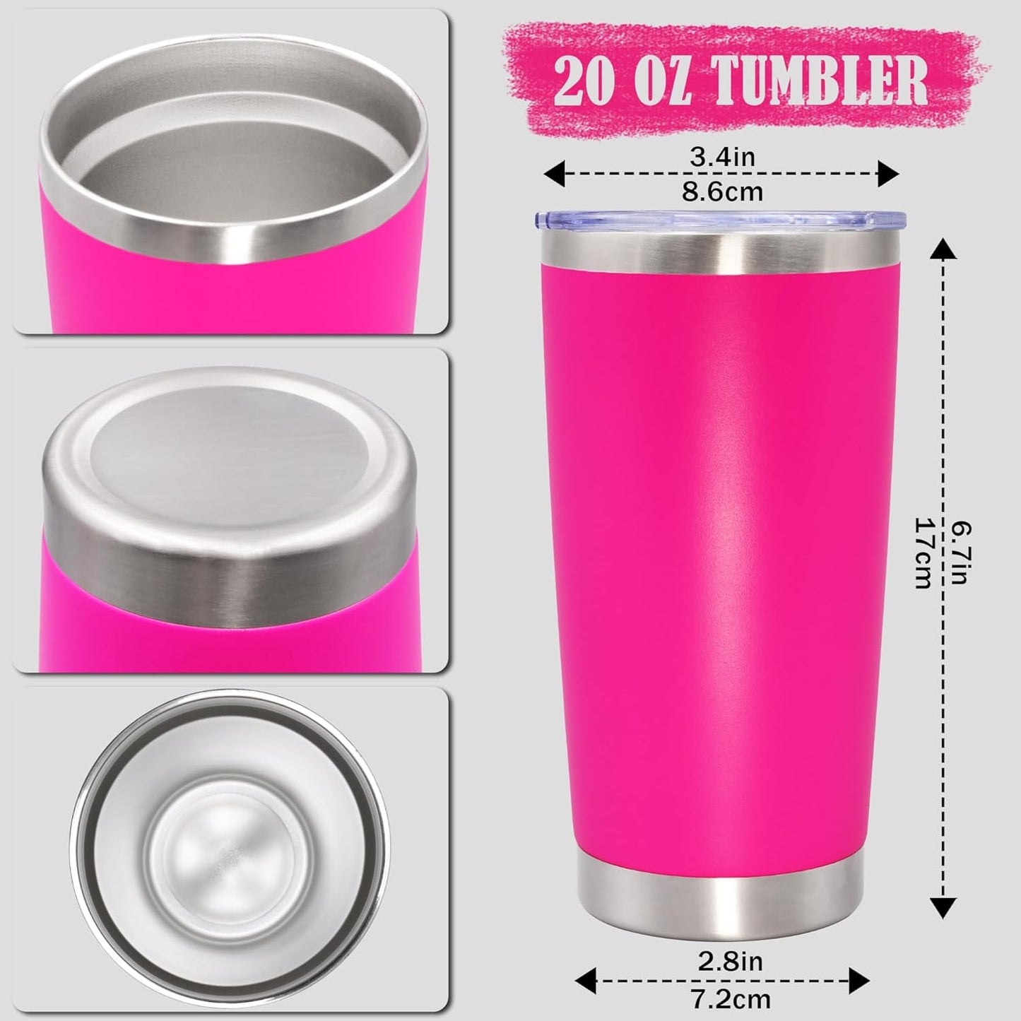 20 oz Tumbler Coffee Travel Tumblers Bulk with Lid Stainless Steel Double Wall Vacuum Insulated Mug Powder Coated Cups fit Car Cupholder for Hot and Cold - Stainless Steel, 4Pack