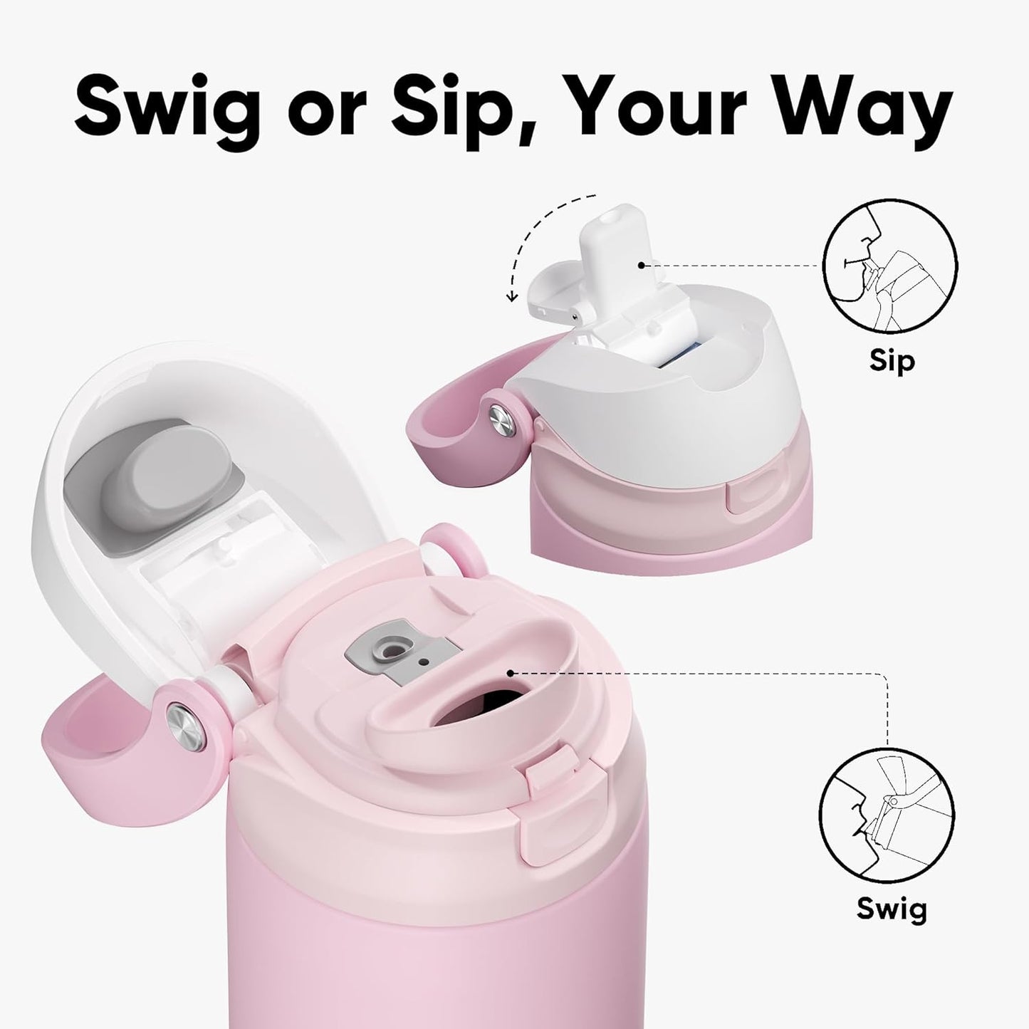 ENCOOL Leakproof Insulated Water Bottle with Straw Dual-Sip Water Bottle Bag-Safe Design for Work, Commute & Gym – Keeps Drinks Cold All Day, 24 oz, Lemonade Pink - Colors B