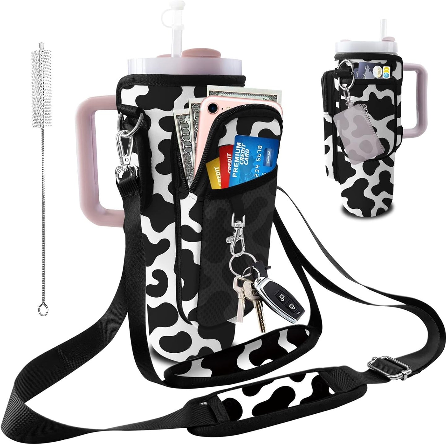 Stanley Carrier Bag for Stanley 40oz/30ozTumbler with Phone with 2 Adjustable Strap,3 Pockets Bottle Stanley Cup Carrier Bag & Case,Accessories for Hiking Travelling