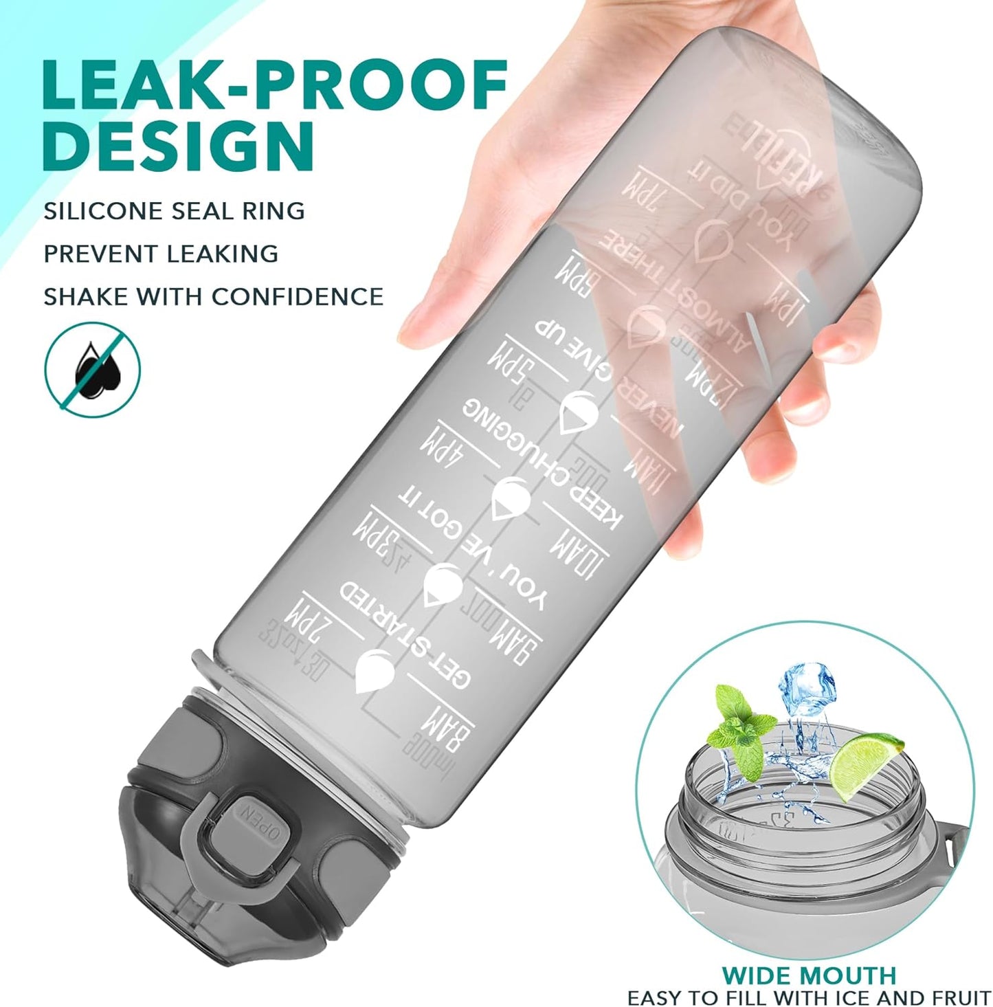 Enerbone 32 oz Drinking Water Bottle with Times to Drink and Straw, Motivational with Carrying Strap, Leakproof BPA & Toxic Free, Ensure You Drink Enough Water for Fitness Gym Outdoor