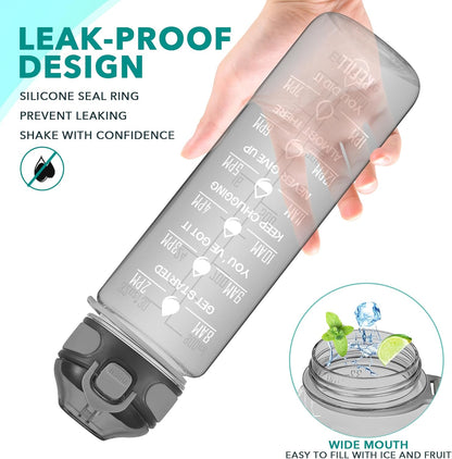 Enerbone 32 oz Drinking Water Bottle with Times to Drink and Straw, Motivational with Carrying Strap, Leakproof BPA & Toxic Free, Ensure You Drink Enough Water for Fitness Gym Outdoor