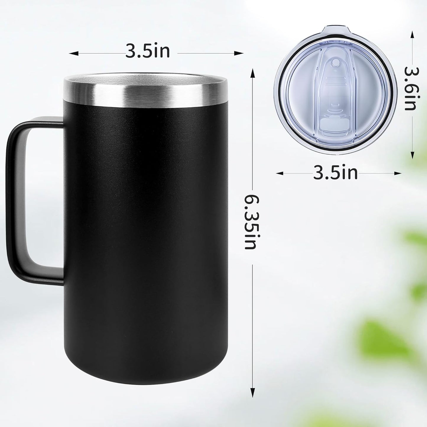 22oz Insulated Coffee Mug with Handle & Leak-Proof Lid - Double Wall Stainless Steel Travel Tumbler for Commute/Office/Home, Orange, 1 Pack