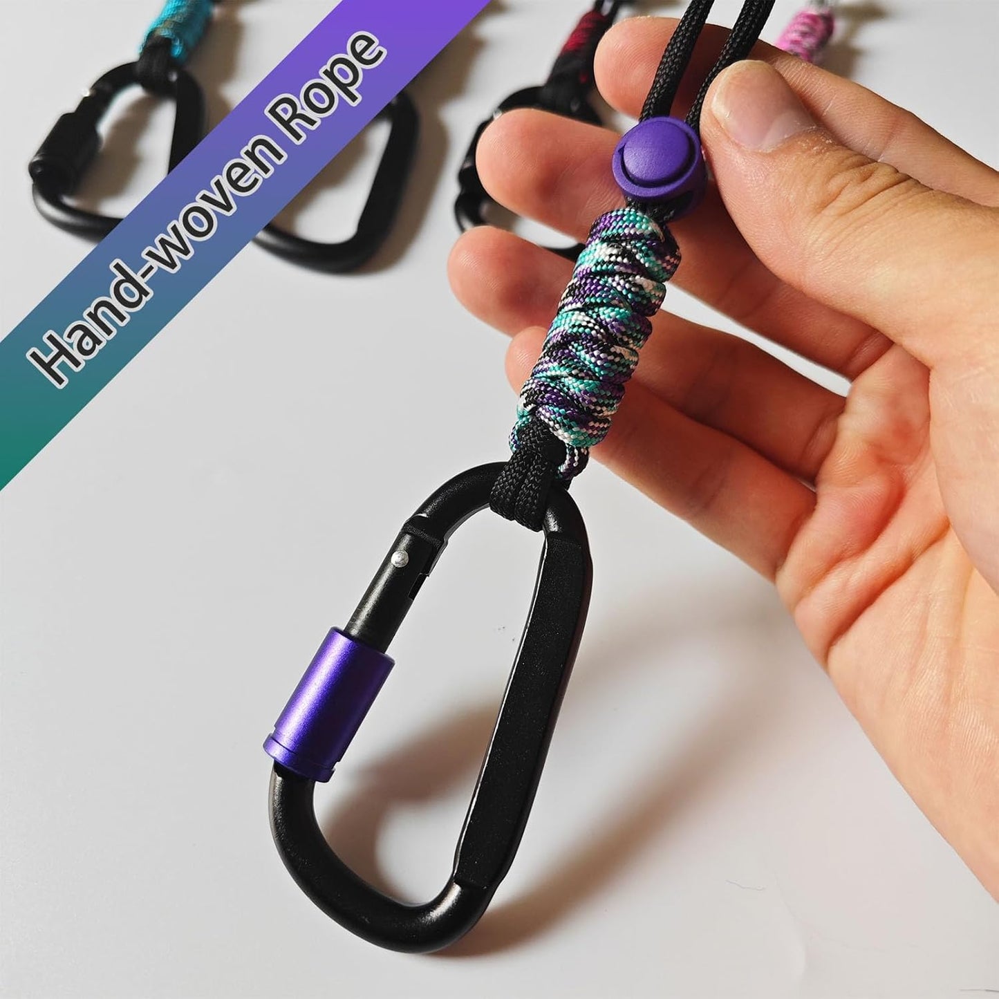 Paracord Keychain/Carabiner Clip - Jaymokes D Ring Metal Hook for Water Bottle, Key, Backpacks and More