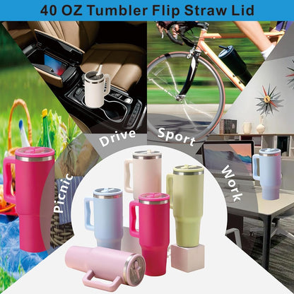 40 oz Tumbler Lid Replacement Leak Proof Spill Proof Flip Straw for Stanley Lid, 40oz Cup Lid (2 Pack Beige)