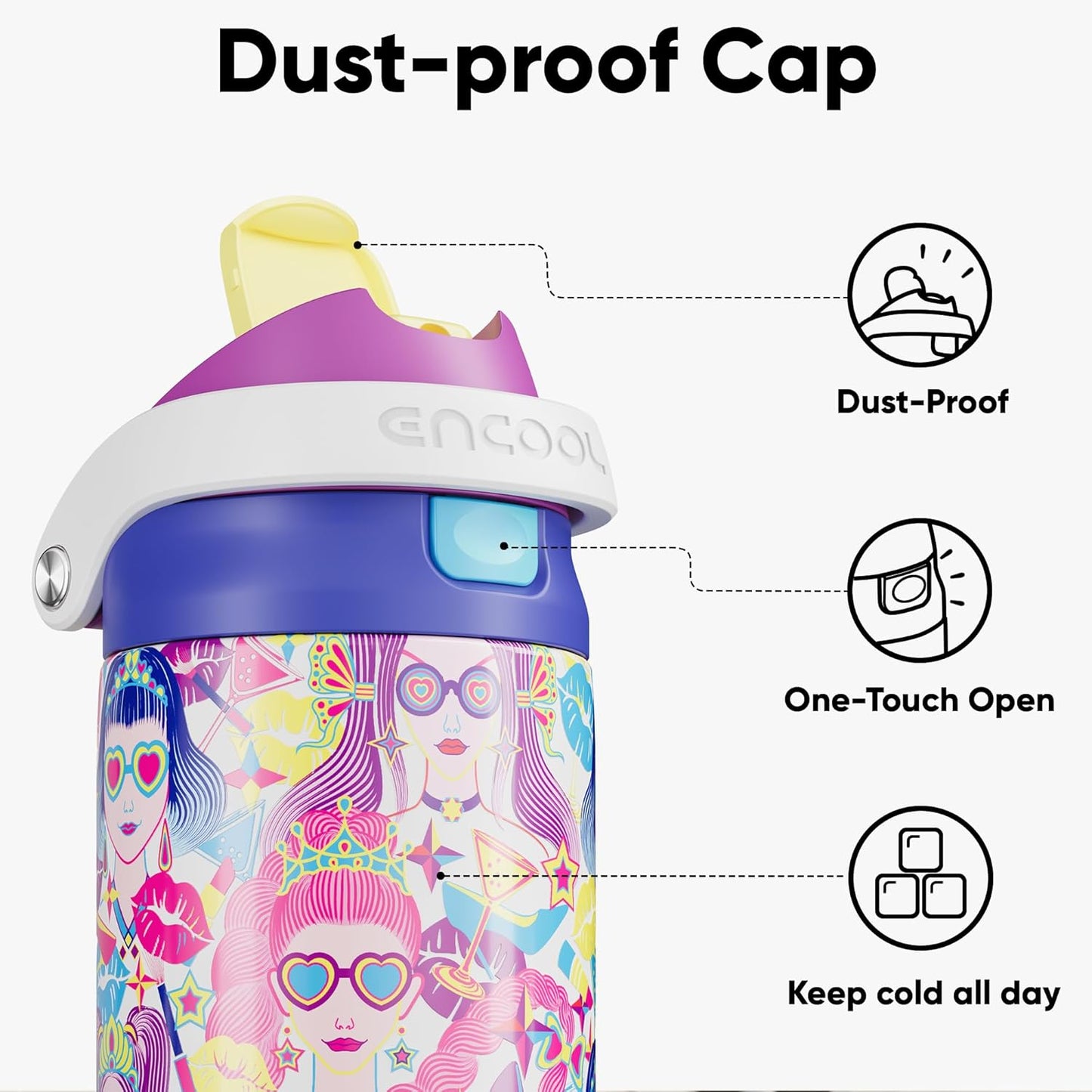 ENCOOL Leakproof Insulated Water Bottle with Straw Dual-Sip Water Bottle Bag-Safe Design for Work, Commute & Gym – Keeps Drinks Cold All Day, 24 oz, Lemonade Pink - Colors B