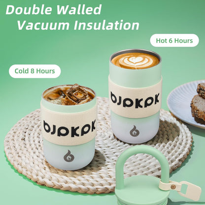 BJPKPK 13oz Insulated Stainless Steel Loop Tumbler With Lid And Handle Travel Coffee Mug Thermal Cup,Latte