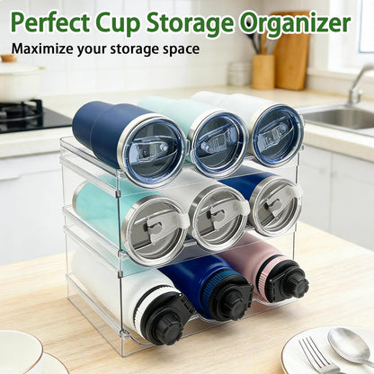Spaclear 2 Pack Water Bottle Organizer, Stackable Kitchen Pantry Storage Shelf, Plastic Water Bottle Holder for Cabinet and Fridge Organization