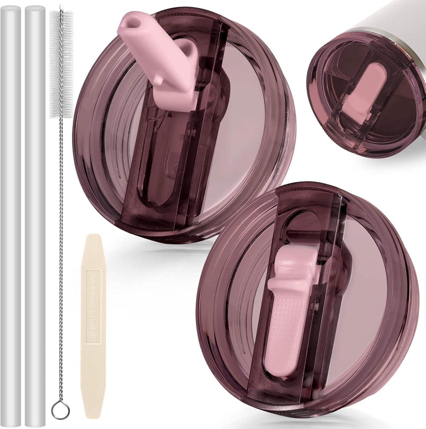 30oz Flip Straw Lid for Stanley Quencher H2.0 Tumbler, 2 Pack Leak Proof Lid Replacement No Spill Cover for Stanley Cup Accessories ProTour (Rose Quartz,Rose Quartz) - Colors B