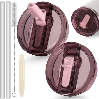 30oz Flip Straw Lid for Stanley Quencher H2.0 Tumbler, 2 Pack Leak Proof Lid Replacement No Spill Cover for Stanley Cup Accessories ProTour (Rose Quartz,Rose Quartz) - Colors B