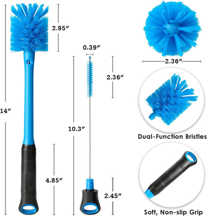 MOSOLAN 2-in-1 Water Bottle Brush and Straw Cleaner Brush, Long Handle Water Bottle Scrubbing Brush for Water Bottles, Glasswares, Mugs, Flasks, Tumblers and Kitchen Sink, Black, 1 Pack