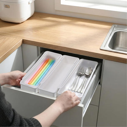 Straw Organizer Drawer Straw Holder Expandable Straws Storage for Cabinet Reusable Long Straws Drawers Organizer Fits for 60oz Long Kitchen Drawer Organizers for Utensils White