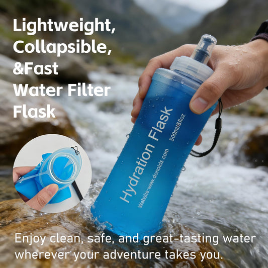 AXEN Collapsible Water Bottle with Filter System, Soft Hydration Flask for Trail Running, Camping, Hiking, Cycling, 700ml Slate Green