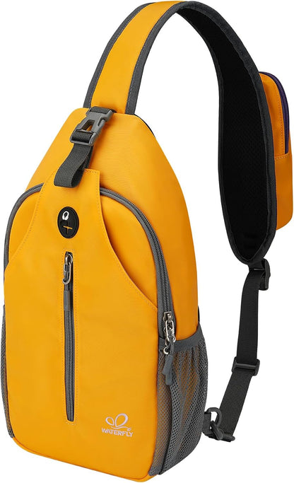 WATERFLY Crossbody Sling Backpack Sling Bag Travel Hiking Chest Bag Daypack (Black)