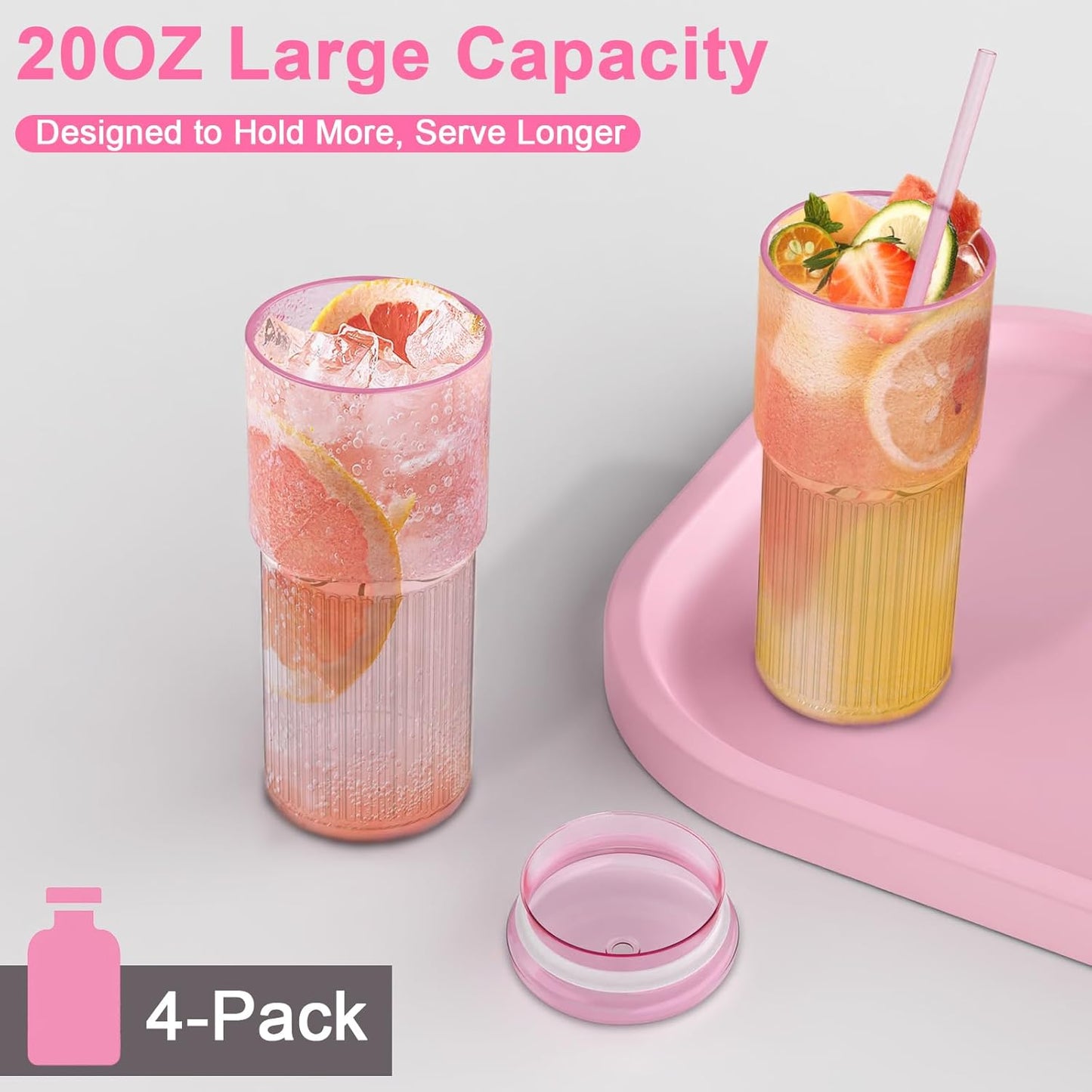 Luiaiog 20 oz Glass Cups with Lids and Straws – Single Reusable Tumbler, Thickened Shatter-Resistant Glass, Ideal for Iced Coffee, Smoothies, Cocktails, Juices – Elegant & Durable Drinkware