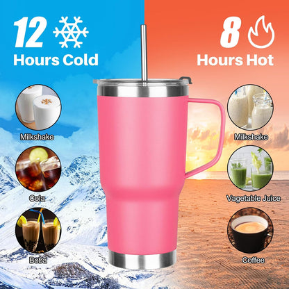 20 oz Tumbler with Handle, Stainless Steel Insulated Tumbler with Lid and Straw, Double Wall Vacuum Coffee Mug Tumbler, Insulated Coffee Thermal Cup for Cold and Hot (Light Purple)