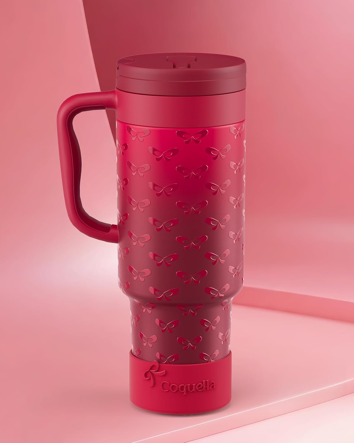 40 oz Insulated Tumbler with Handle and Push-Button Straw Lid, Stainless Steel Travel Cup for Gym Office, Leakproof, BPA-Free, Cup Holder Friendly, Bow Silicone Boot, Purple (Light Lilac)