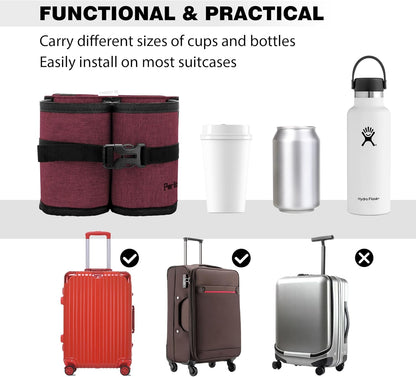 Perilogics Luggage Travel Cup Holder Hands Free Drink Caddy for Suitcase Handle. Perfect Airplane Travel Essential Accessory Gift for Frequent Traveler, Flight Attendant or with Children (Dark Gray)