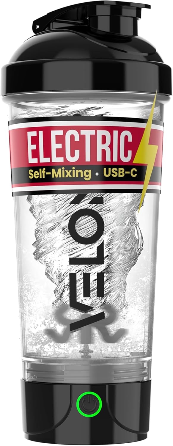 VELOMIX Electric Protein Shaker Bottle - 24 oz | USB-C Rechargeable | Leak Proof Shaker Cups for Protein Shakes | Portable Blender for Shakes and Smoothies (Electric-Transparent)