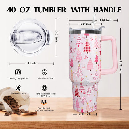 Ceovfoi 40 oz Pickleball Coffee Mug Vacuum Insulated Travel Tumbler with Handle, Lid & Straw - Perfect Pickleball Gifts for Players, Coaches, Lovers | Pickleball Accessories