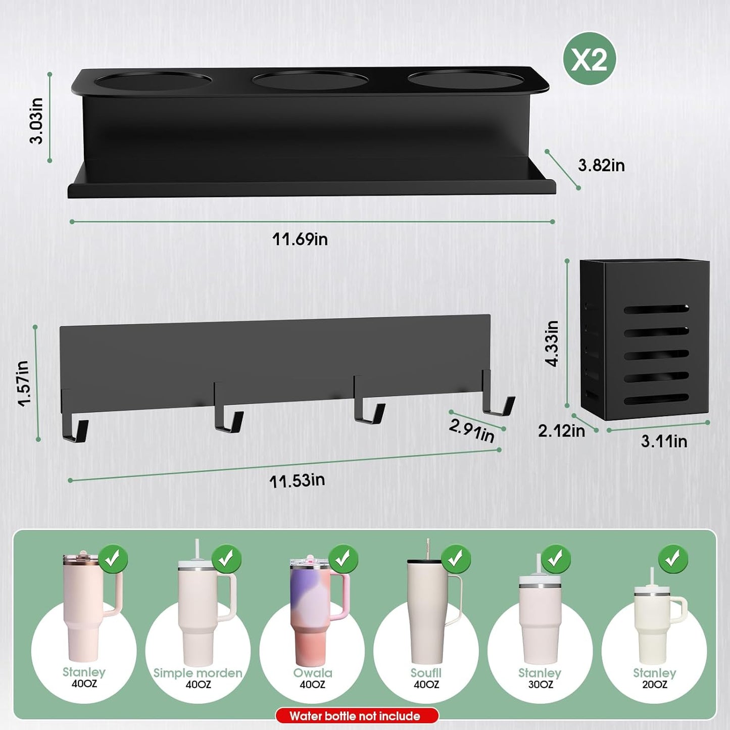 POLRAI 2 Pack Magnetic Stanley Cup Holder for Fridge, Water Bottle Organizer for Tumbler with Double Sided Tape Hold Stanley Cup Accessories for Kitchen Cabinet Wall