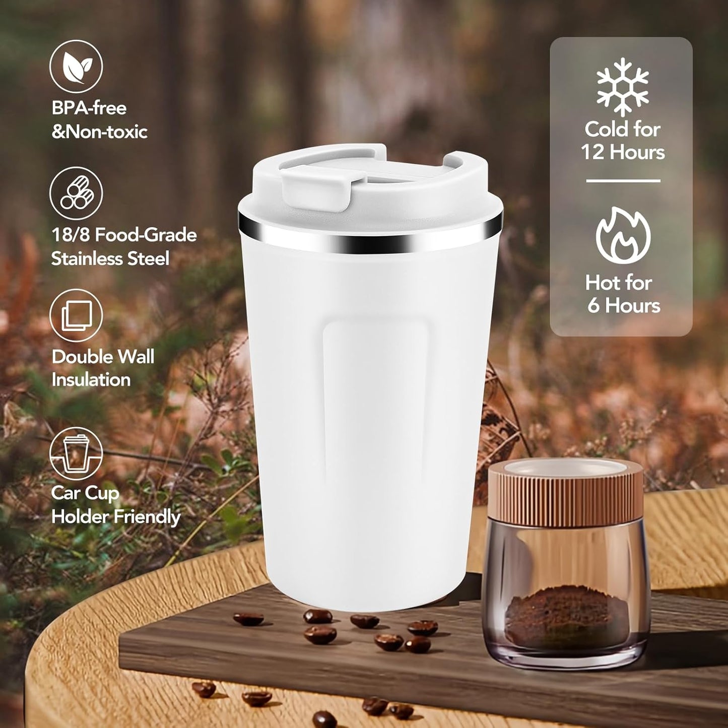 Volhoply 12 oz Double Wall Insulated Vacuum Travel Coffee Mugs with Flip Lid Bulk 2 Pack,Reusable Stainless Steel Leak Proof Coffee Cup,Portable Cafe Thermal Tumbler for Hot & Cold Drinks(Mix,2 Set)
