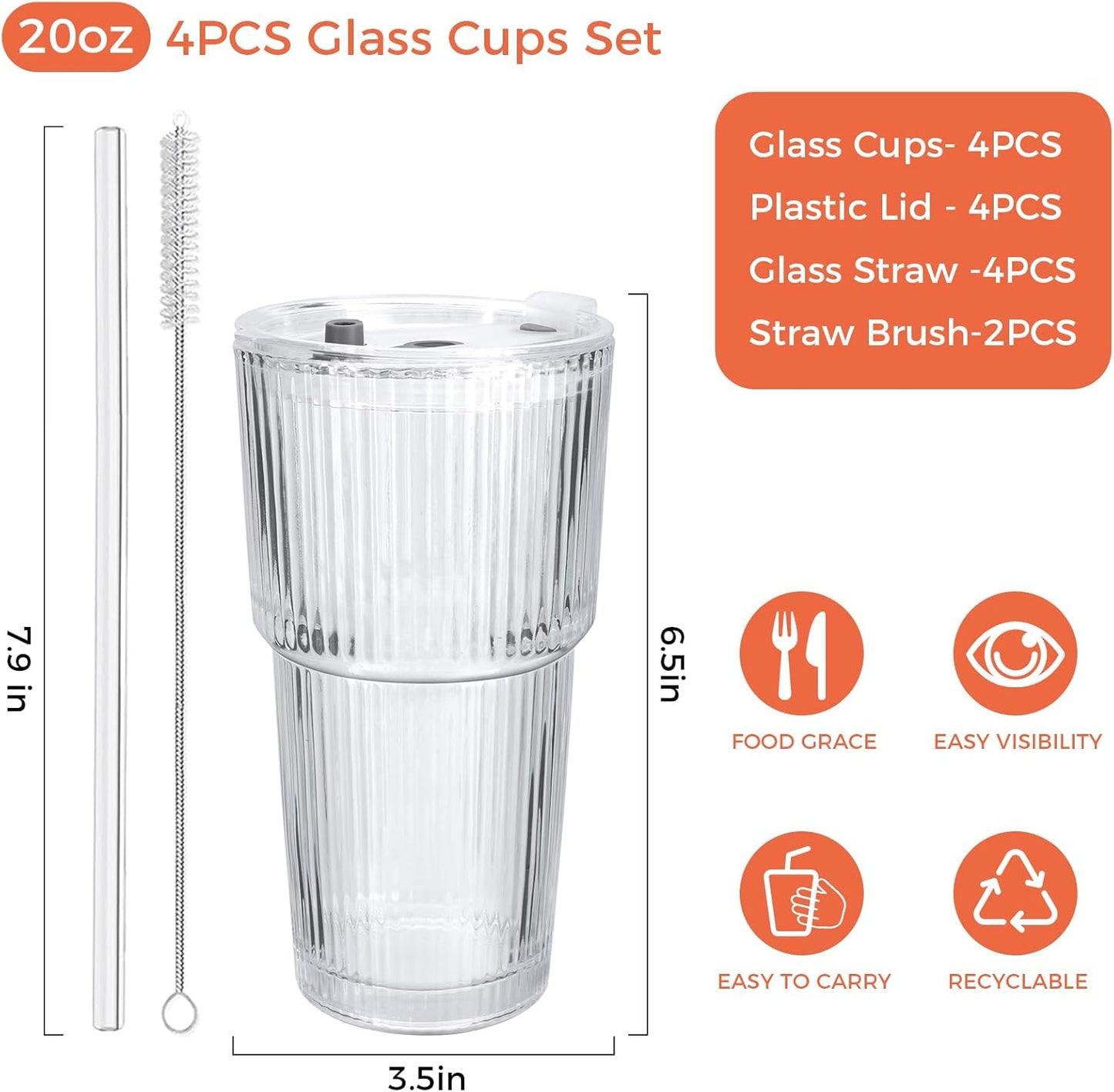 Reusable Plastic Boba Cup With Lids And Straws, 24Oz/700ml Smoothie Cups, Iced Coffee Cup, Leakproof Kawaii Cup, Boba Tumbler With Boba Reusable Straw,Double Wall Clear Bubble Tea Cup