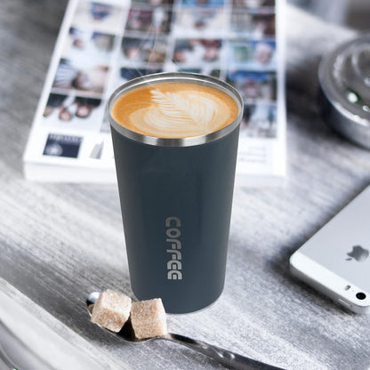 17oz (510ml) Vacuum Insulated Coffee Travel Mug, Leak proof Double Wall Stainless Steel Reusable Cup with Lid, Thermal Tumbler for Hot and Cold Drinks, Matte Texture White