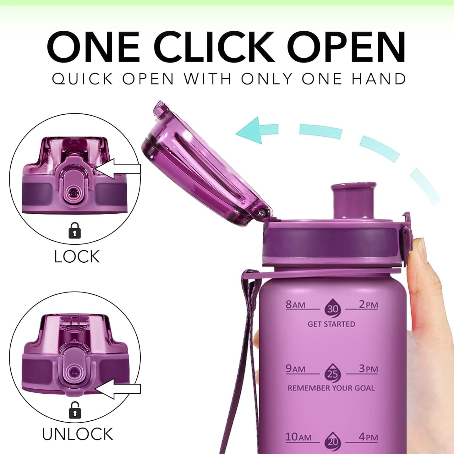 32oz Water Bottle with Time Marker, Motivational Drinking Bottle with Strap, BPA-Free Leak-Proof, Encouraging Water Bottle Time to Drink Water for Gym School Office Travel