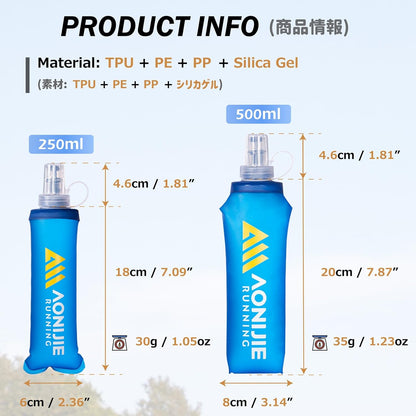 Azarxis TPU Soft Flask Collapsible Water Bottle Running Folding Gel Water Reservoir Handheld for Hydration Pack Hiking Cycling Climbing Jogging Marathon Trail Race
