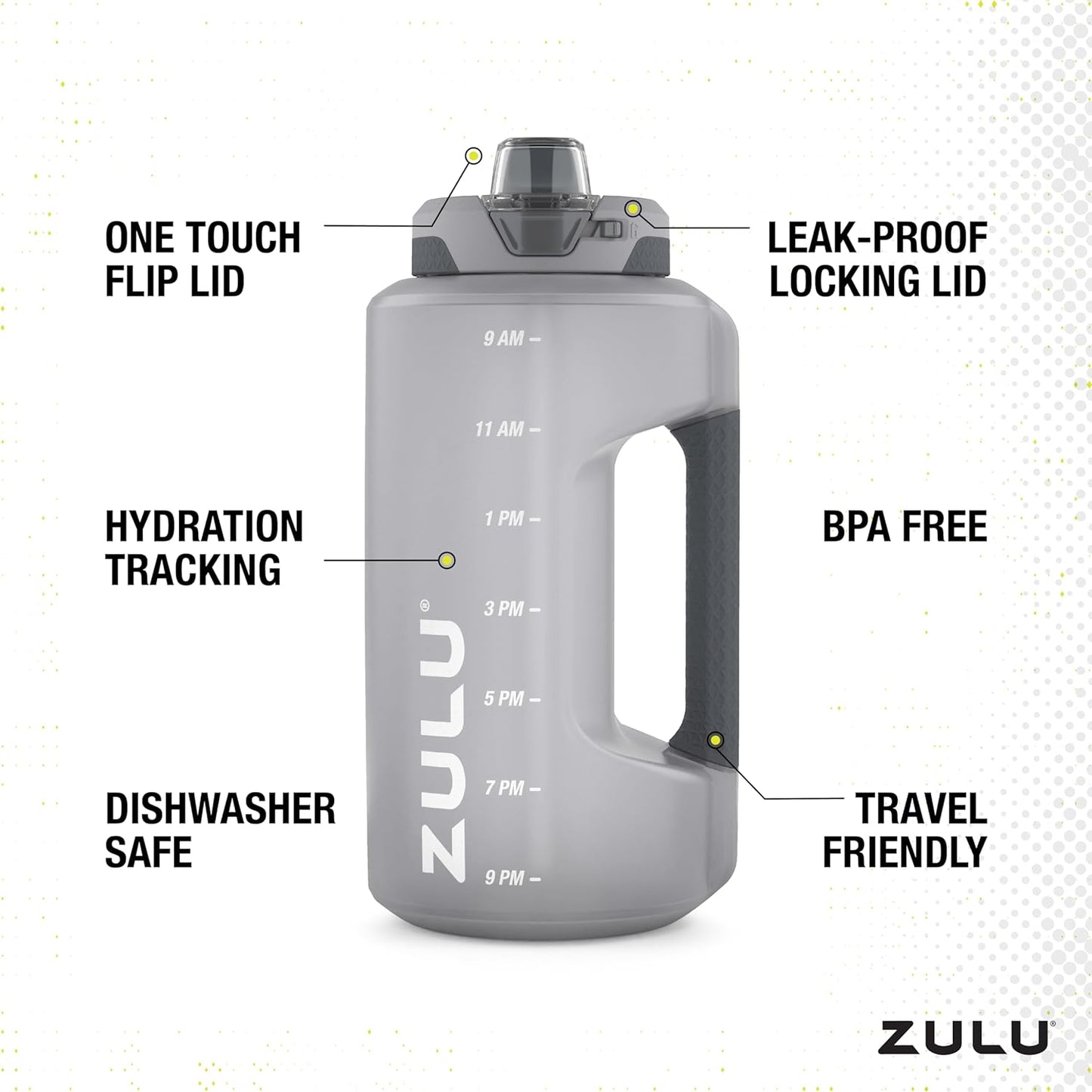 ZULU Goals 64oz Half Gallon Plastic Water Bottle with Straw and Time Marker | Large Reusable Jug with Handle and Leak Proof Lid for All Day Hydration, Gym and Outdoors, Gift Ready, Violet