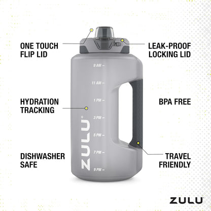 ZULU Goals 64oz Half Gallon Plastic Water Bottle with Straw and Time Marker | Large Reusable Jug with Handle and Leak Proof Lid for All Day Hydration, Gym and Outdoors, Gift Ready, Violet