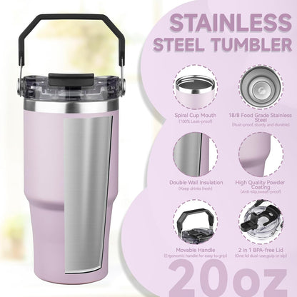 30oz Tumbler with Handle and Flip Straw Lid Double Wall Insulated Travel Coffee Mug Stainless Steel Vacuum Insulated Coffee Tumbler Cup for Hot and Cold Beverages,Leak-proof&BPA-free (30oz,Black)