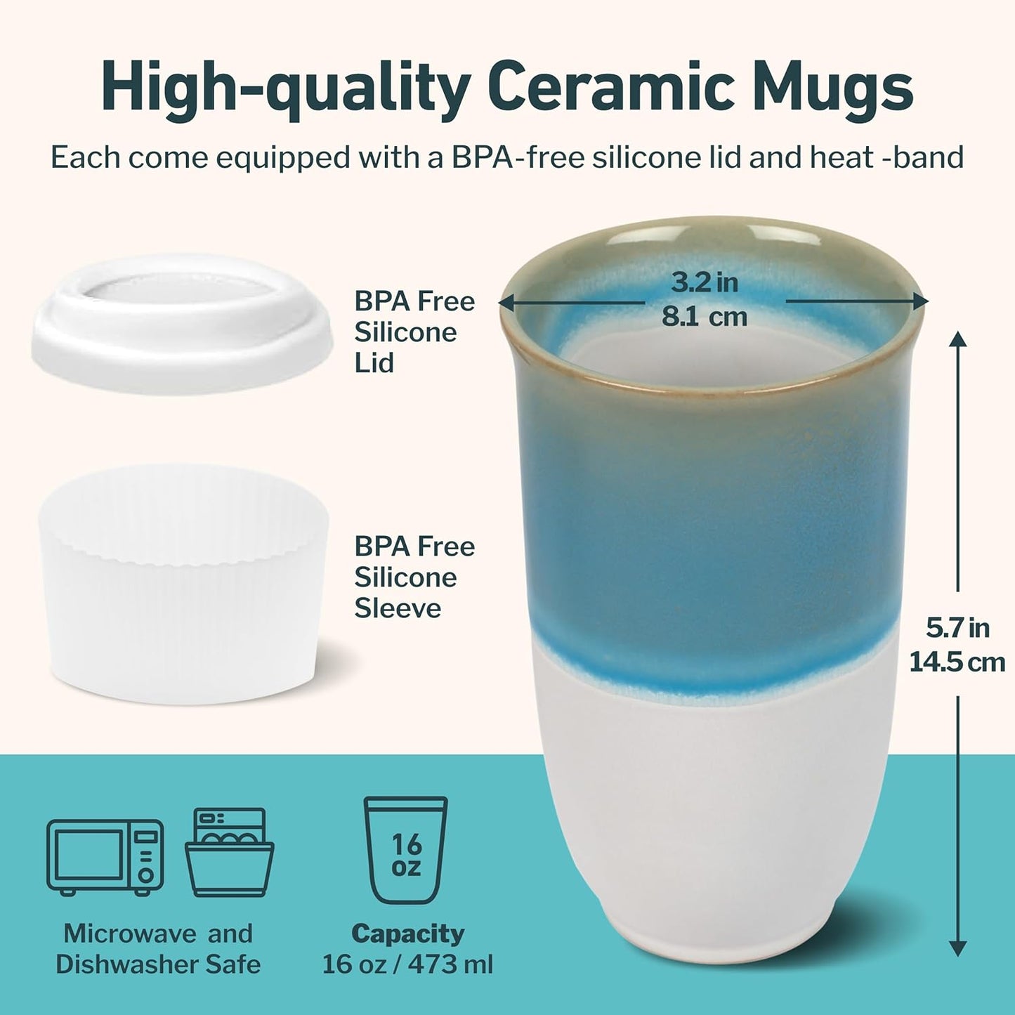 NOVA CERAMICS Coffee Tumbler – Travel Mug - On the Go Coffee Mug – Microwave & Dishwasher Safe Green Coffee Tumbler - Gifts For Women Men Him Her – 16oz – Monsoon