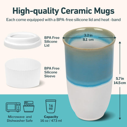 NOVA CERAMICS Coffee Tumbler – Travel Mug - On the Go Coffee Mug – Microwave & Dishwasher Safe Green Coffee Tumbler - Gifts For Women Men Him Her – 16oz – Monsoon