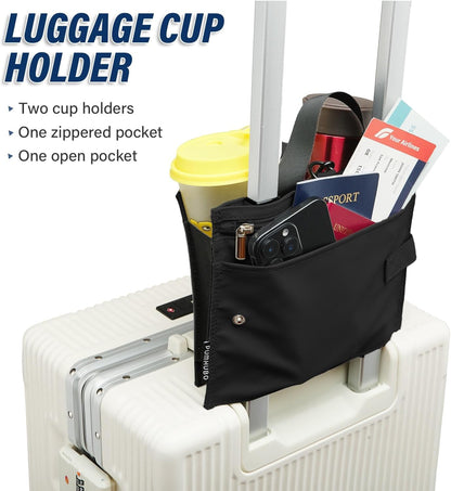 Luggage Cup Holder for Suitcases, Portable Foldable Travel Cup Holder with Handle and Hook, Luggage Drink Holder for Two Coffee Cups,Gift for Flight Attendants