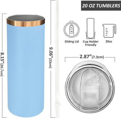 20 oz Skinny Tumblers Bulk, Stainless Steel Insulated Tumbler with Lids and Straws, Slim Double Wall Powder Coated Travel Coffee Mugs Reusable Cup for Hot Cold Drinks (Black,1 pack)