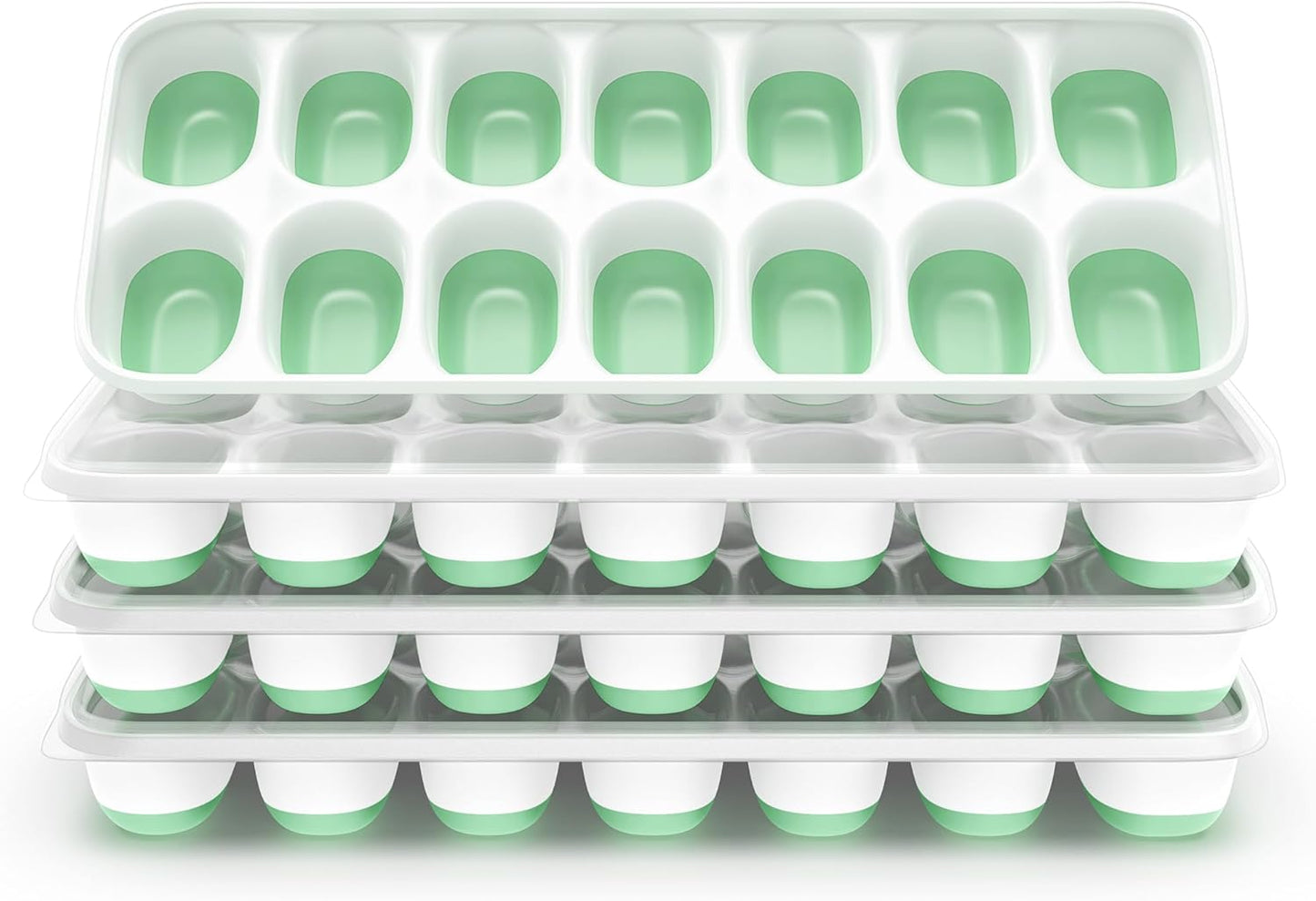 ChefAide 4‑Pack Ice Cube Trays with Lids, 56‑Cube Total Stackable Freezer Ice Trays, Durable Silicone & Plastic Easy‑Release Ice Molds for Cocktails, Coffee & Drinks