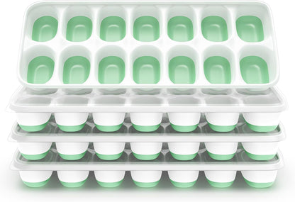 ChefAide 4‑Pack Ice Cube Trays with Lids, 56‑Cube Total Stackable Freezer Ice Trays, Durable Silicone & Plastic Easy‑Release Ice Molds for Cocktails, Coffee & Drinks