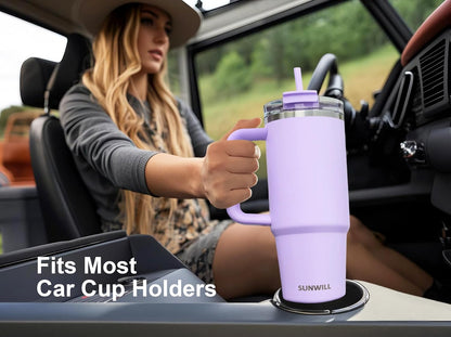 SUNWILL 20 oz Tumbler with Handle and Straw Leak Proof,Travel Coffee Mug with Lid, Stainless Steel Cup Insulated for Office & Gym, Cupholder Friendly, Powder Coated Orchid
