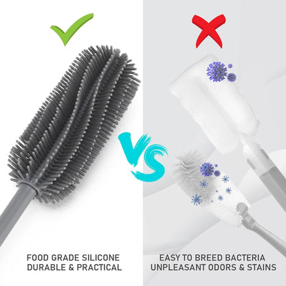 Silicone Bottle Cleaning Brush with Long Handle, 12.5" Water Bottle Cleaner for Baby Bottles, Hydro Flask, Sports Bottle, Vase, Glassware, Perfect for Smaller Diameter Bottle Openings (One Pack)
