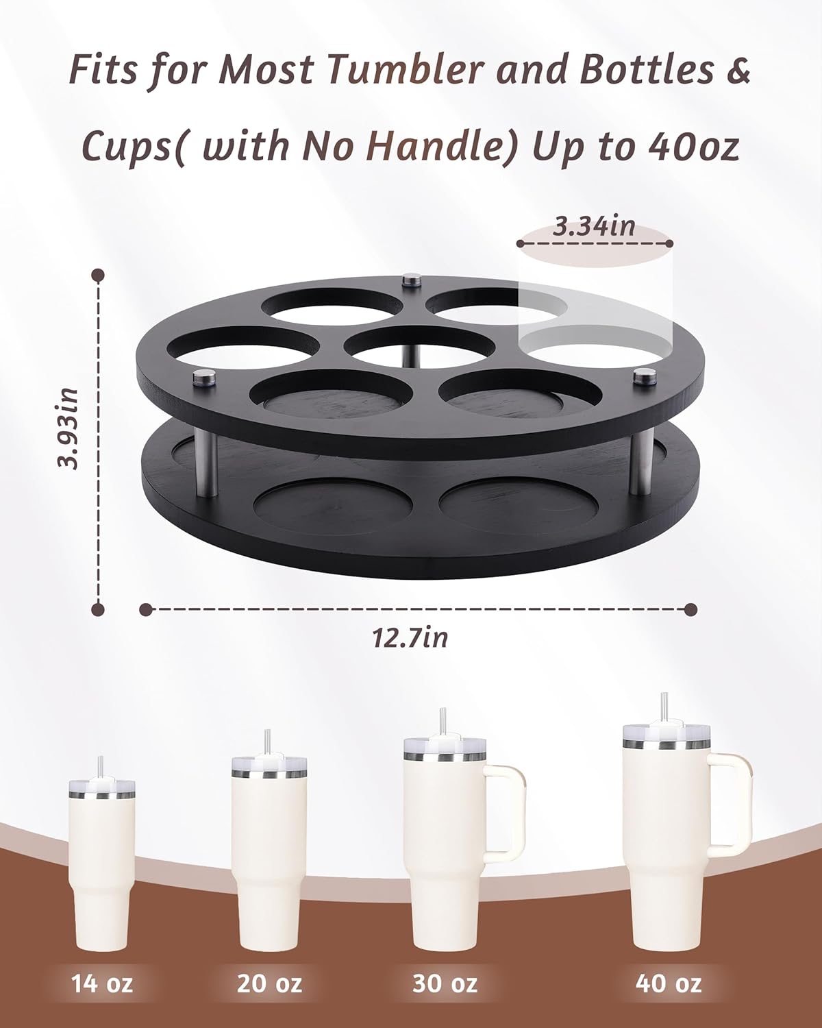 Rotating Wood Tumbler Organizer, 30 oz 40 oz Spinning Turnable Tumblers Holder, 360° Rotatable 7 Large Cups Bottle Tumbler Storage Display Stand, Rotate Syrup Organizer for Cabinet Countertop