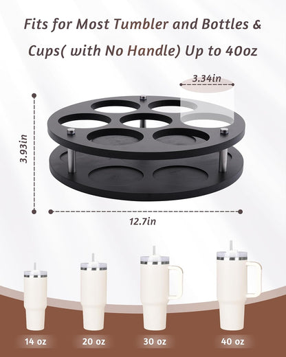 Rotating Wood Tumbler Organizer, 30 oz 40 oz Spinning Turnable Tumblers Holder, 360° Rotatable 7 Large Cups Bottle Tumbler Storage Display Stand, Rotate Syrup Organizer for Cabinet Countertop