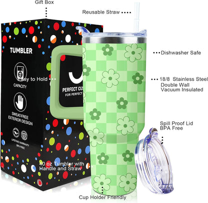 40 oz Tumbler with Handle and Straw Lid Leak Proof | You're Awesome Inspirational Mother's Day Birthday Gifts for Women Men Coworker Friends | Stainless Steel Cup Dishwasher Safe