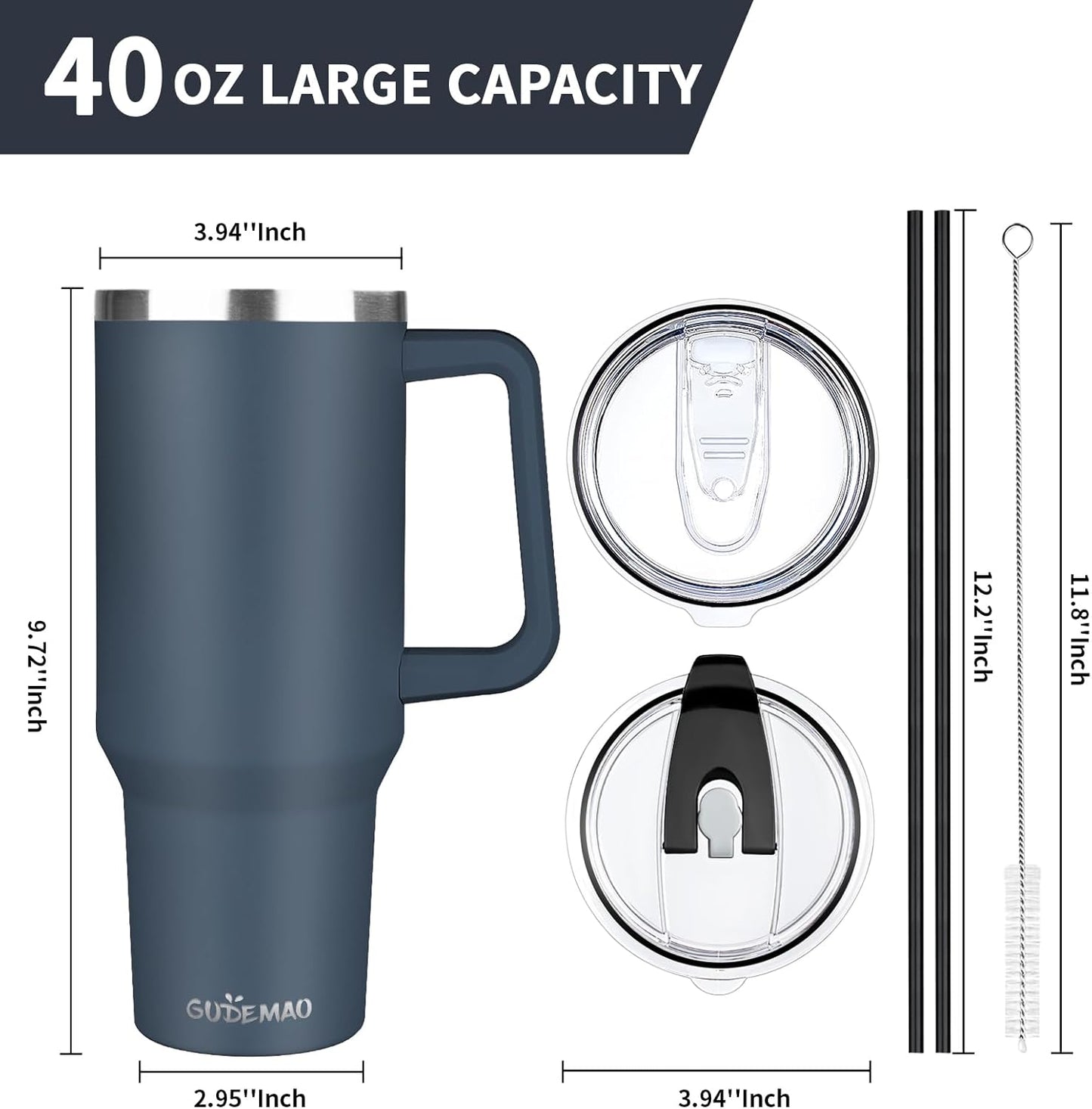 40 oz Tumbler with Handle, Insulated Tumbler with Lid and Straw, Reusable Stainless Steel Vacuum Insulated Cup, 100% Leak Proof Thermal Travel Coffee Mug Cup for Cold and Hot (Light Purple)