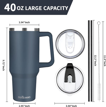 40 oz Tumbler with Handle, Insulated Tumbler with Lid and Straw, Reusable Stainless Steel Vacuum Insulated Cup, 100% Leak Proof Thermal Travel Coffee Mug Cup for Cold and Hot (Light Purple)
