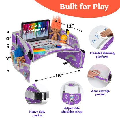 PILLANI Kids Travel Tray for Car - Car Seat Tray with Activity Sheets & Pens, Road Trip Essentials for Car & Airplane, Must Have Toddler Travel Lap Desk Accessories - Road Trip Activities for Kids