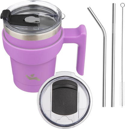 Konokyo 20 oz Tumbler with Handle and 2 Straw 2 Lid, Insulated Water Bottle Stainless Steel Vacuum Cup Reusable Travel Mug,Black