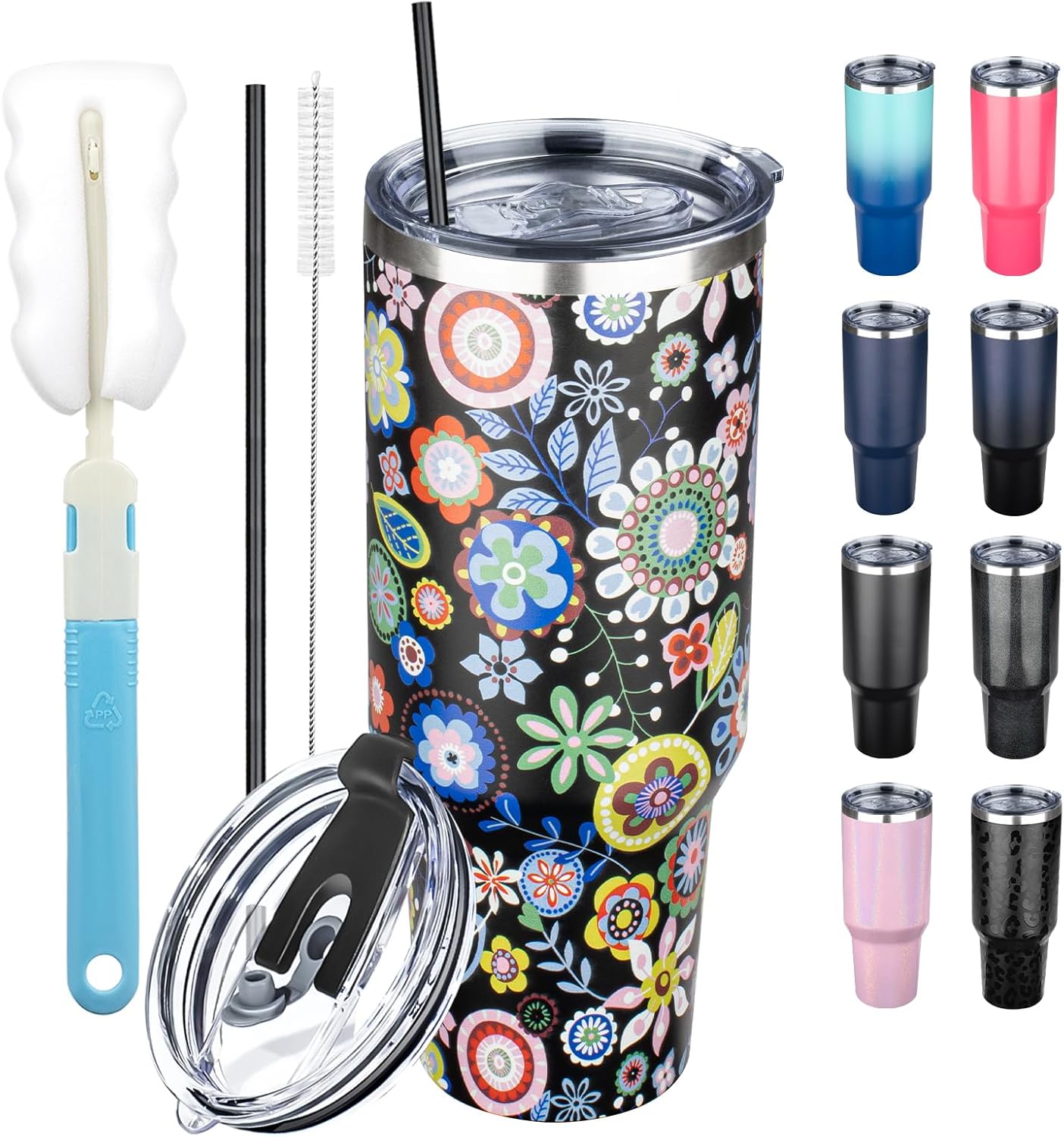 20 oz Tumbler with Lids and Straws, Stainless Steel Insulated Coffee Tumbler, Double Wall Vacuum Insulated Travel Mug Cup, Leakproof Thermal Coffee Cup for Hot and Cold Drinks (azure blue)