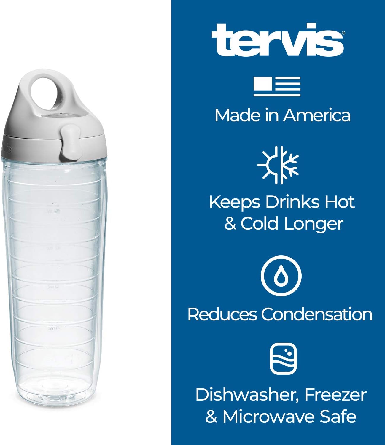 Tervis Clear & Colorful Lidded Made in USA Double Walled Insulated Tumbler Travel Cup Keeps Drinks Cold & Hot, 24oz, Black Lid, 1 Count (Pack of 1)